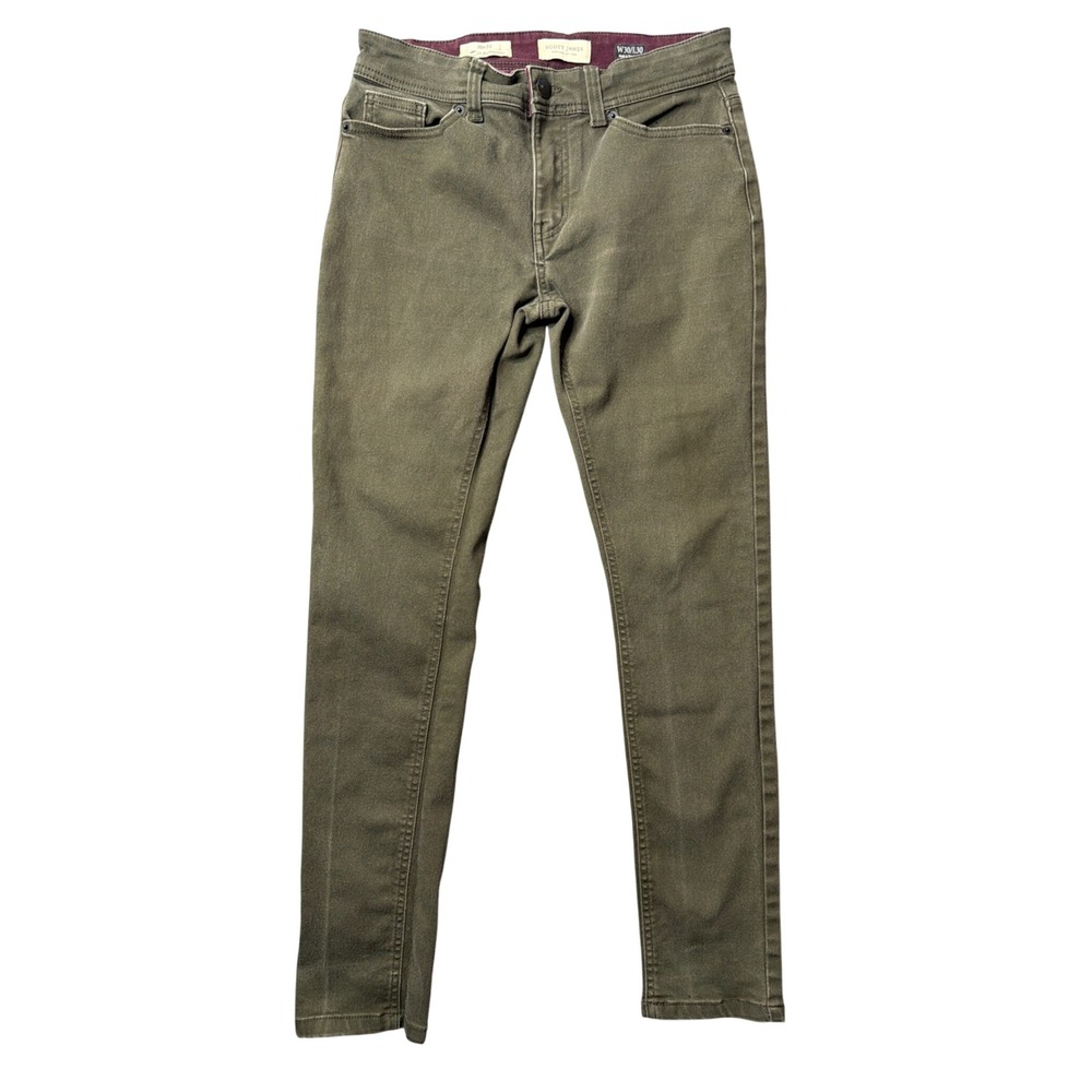 Scott James Pants Mens 30x30 Slim Fit Olive Green Stretch Chino Trousers
